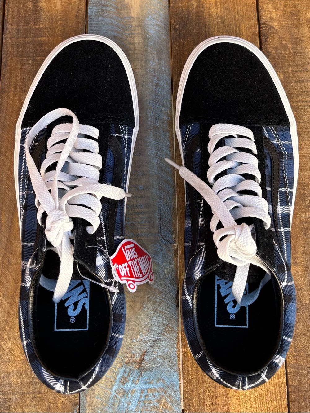NWTS Vans Navy Blue Plaid Old Skool Classic Shoes - Picture 13 of 16
